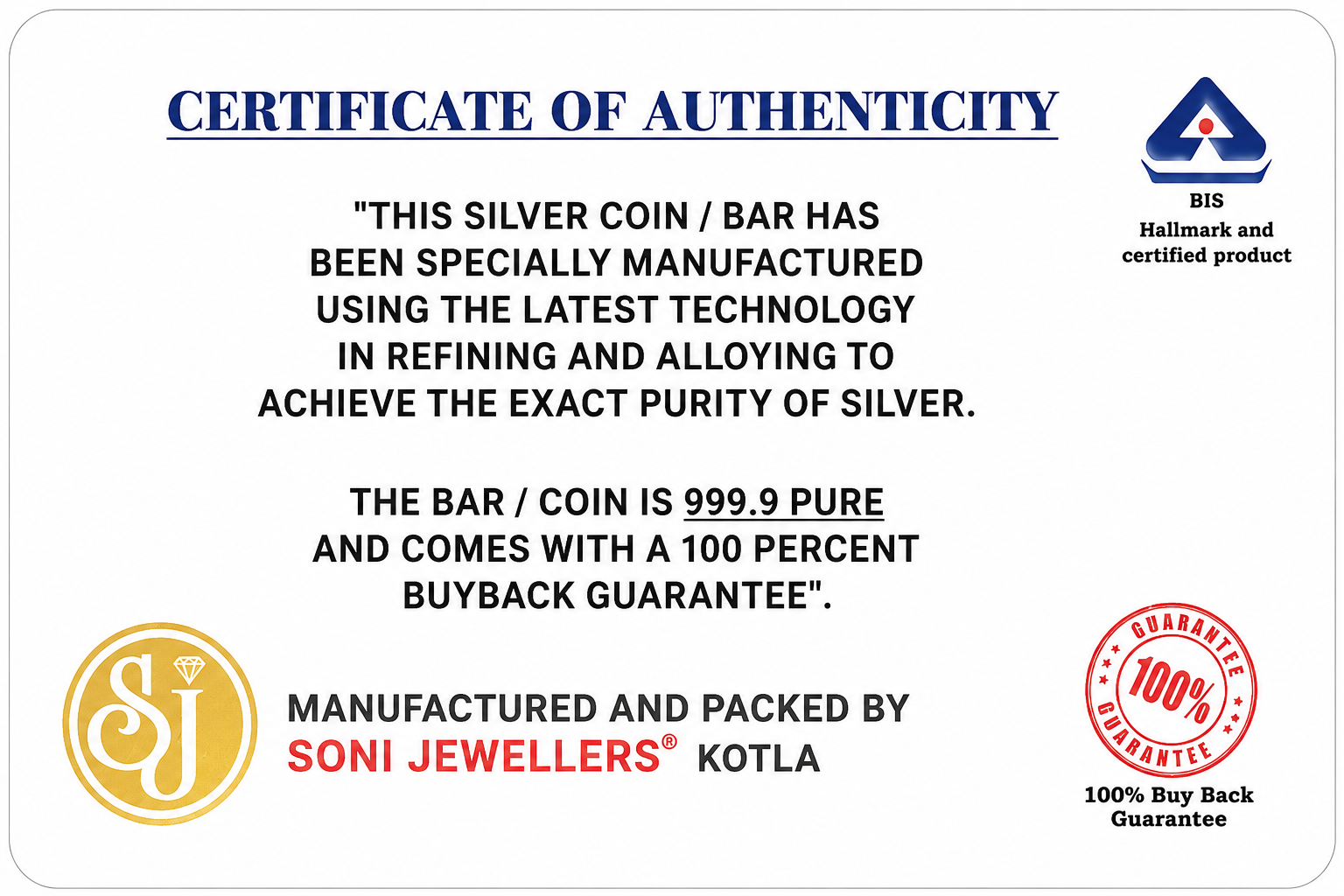 Silver Coin Certificate of Authenticity